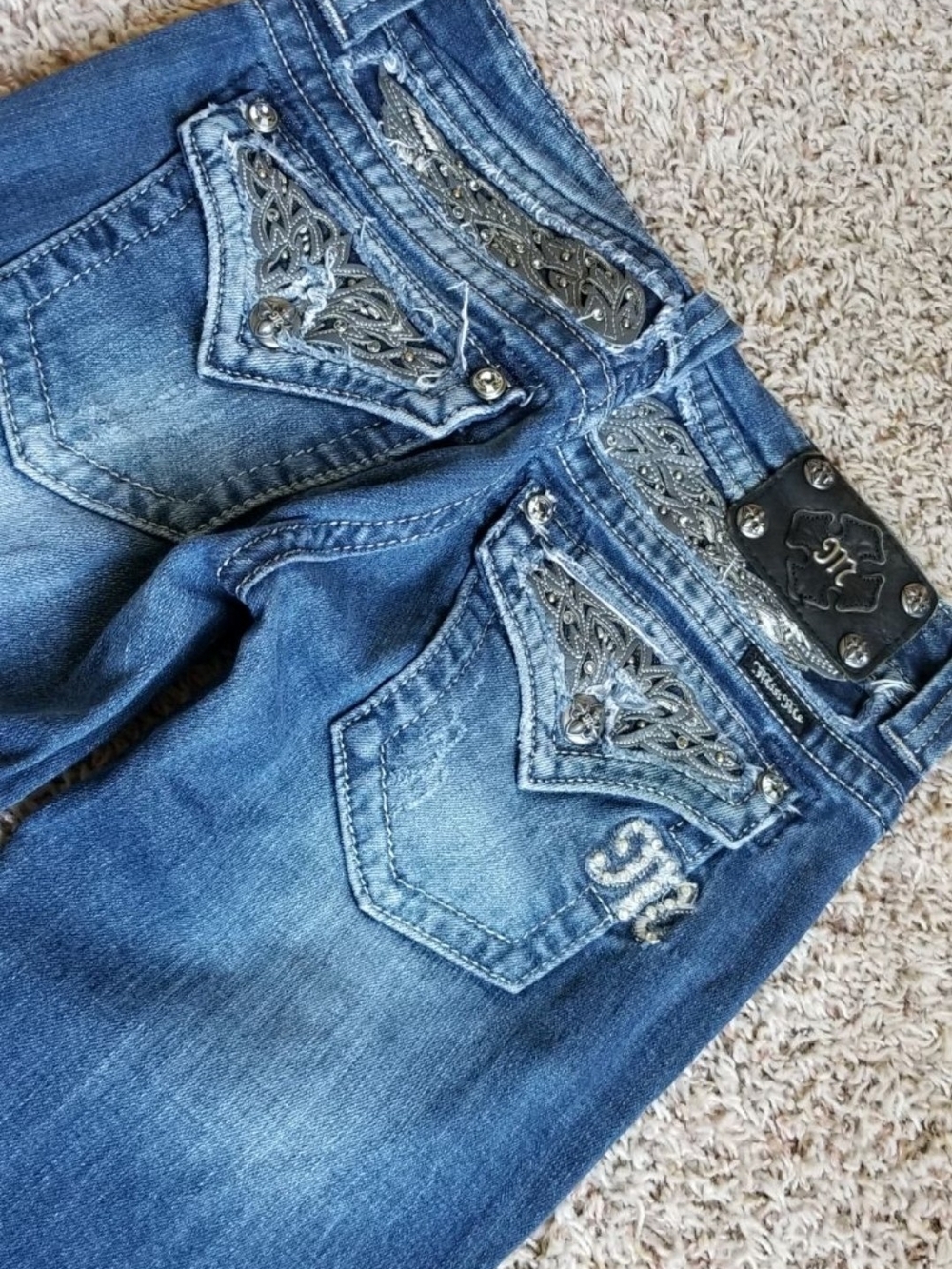 Miss Me Blue Embellished Boot Cut Jeans Size 27